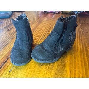 Jumping Beans Girls Black Glitter Ruffle Ankle Boots Size 7 Side Zip Sparkle
